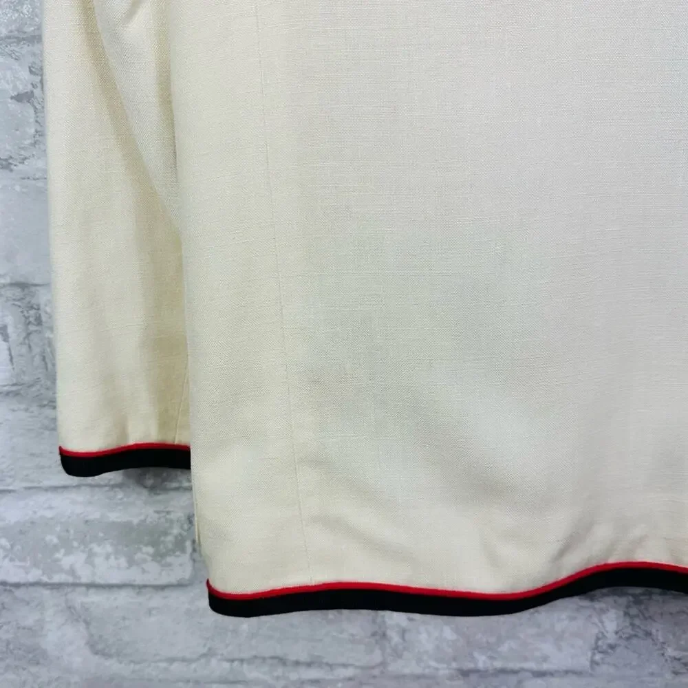 Vintage Christian Dior Linen Blend Jacket Size 6 Cream Black Red Classic Prep